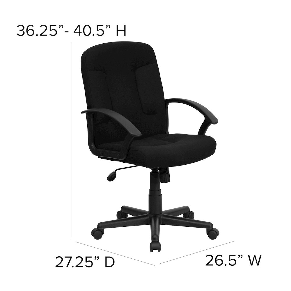 Mid-Back Black Fabric Executive Swivel Office Chair with Nylon Arms. Picture 2