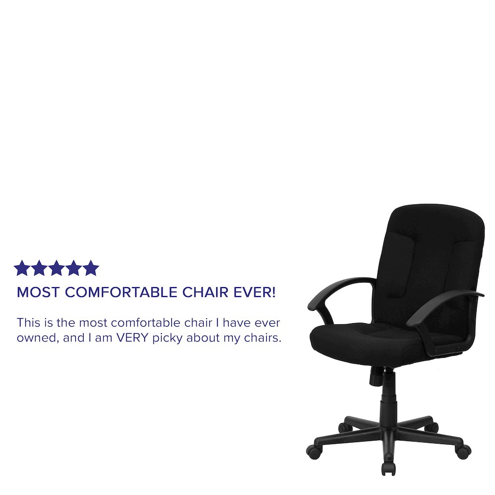 Mid-Back Black Fabric Executive Swivel Office Chair with Nylon Arms. Picture 10