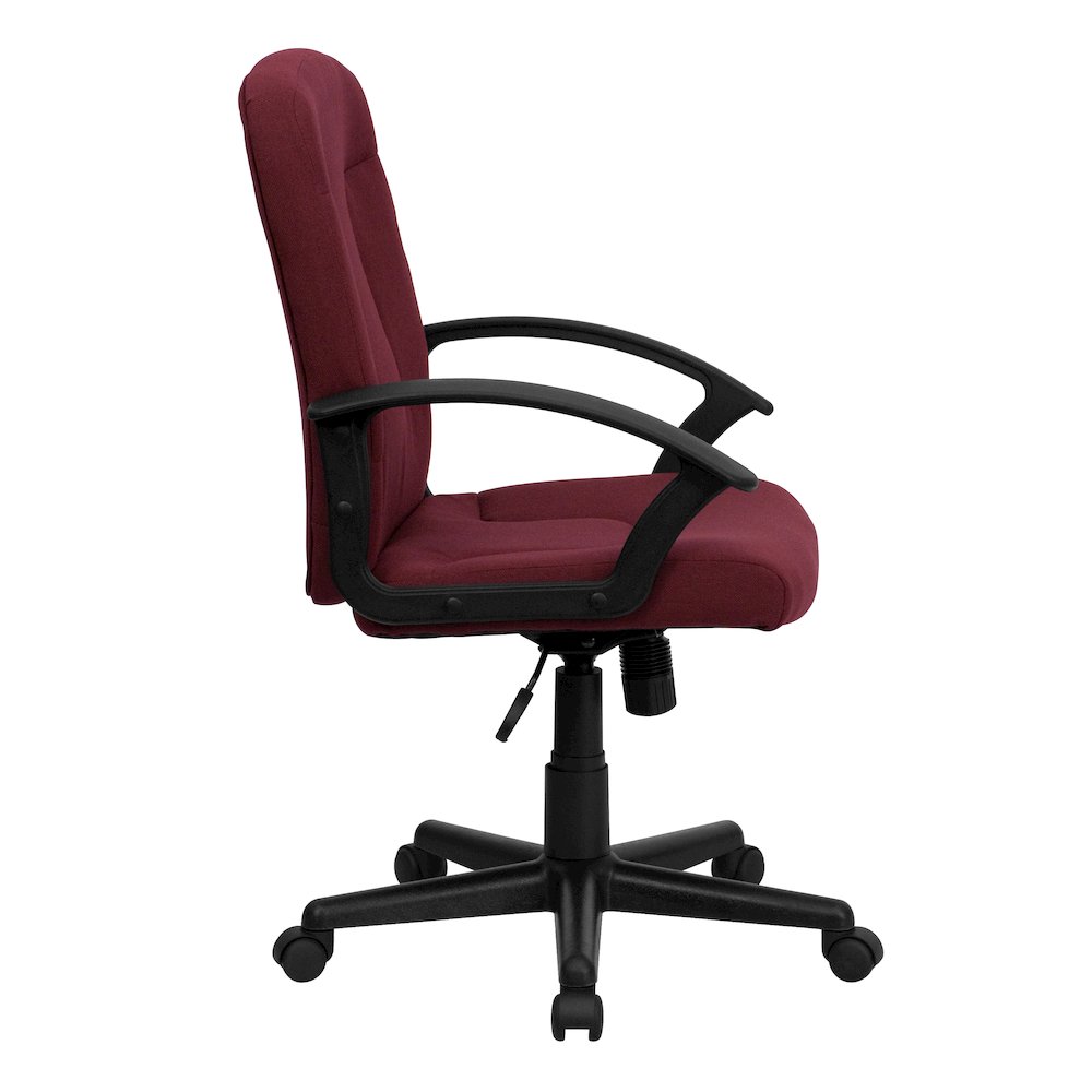 Mid-Back Burgundy Fabric Executive Swivel Office Chair with Nylon Arms. Picture 9