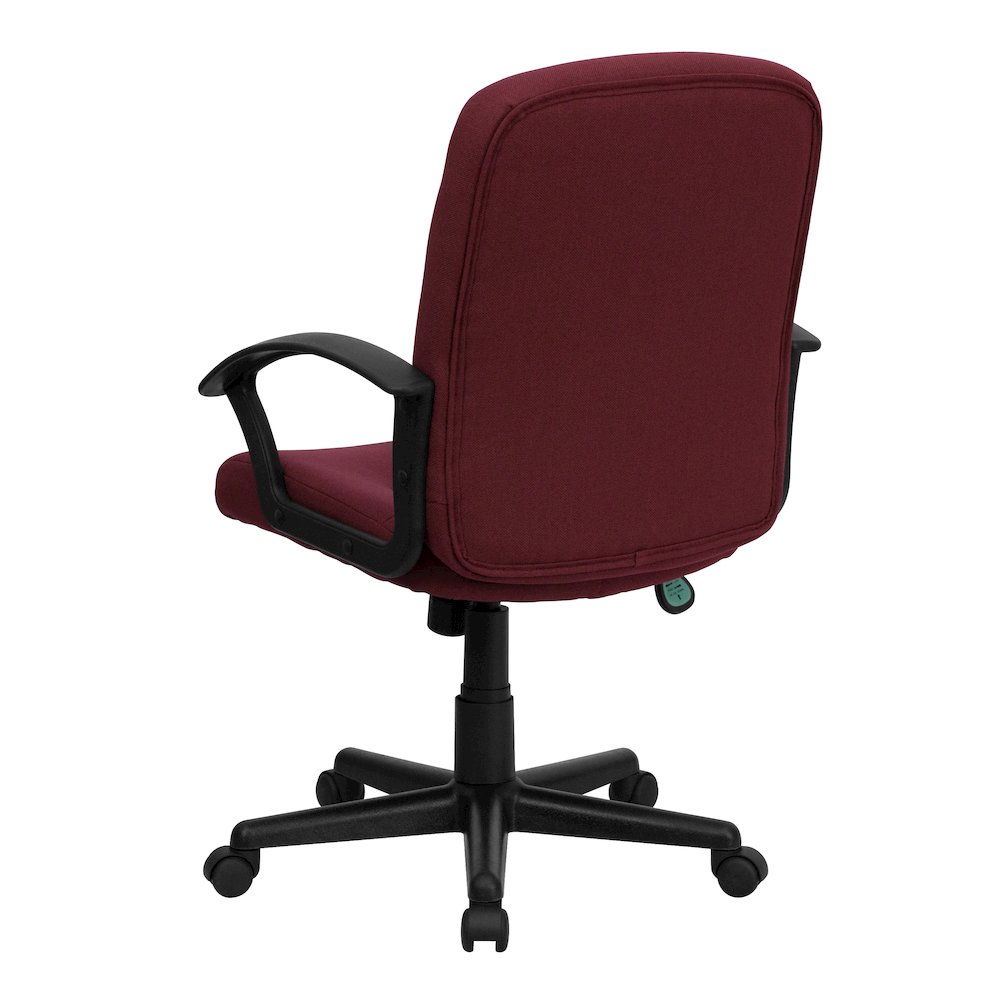 Mid-Back Burgundy Fabric Executive Swivel Office Chair with Nylon Arms. Picture 7