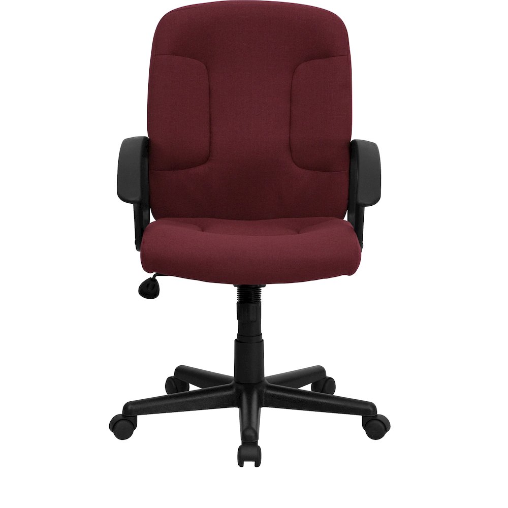 Mid-Back Burgundy Fabric Executive Swivel Office Chair with Nylon Arms. Picture 10
