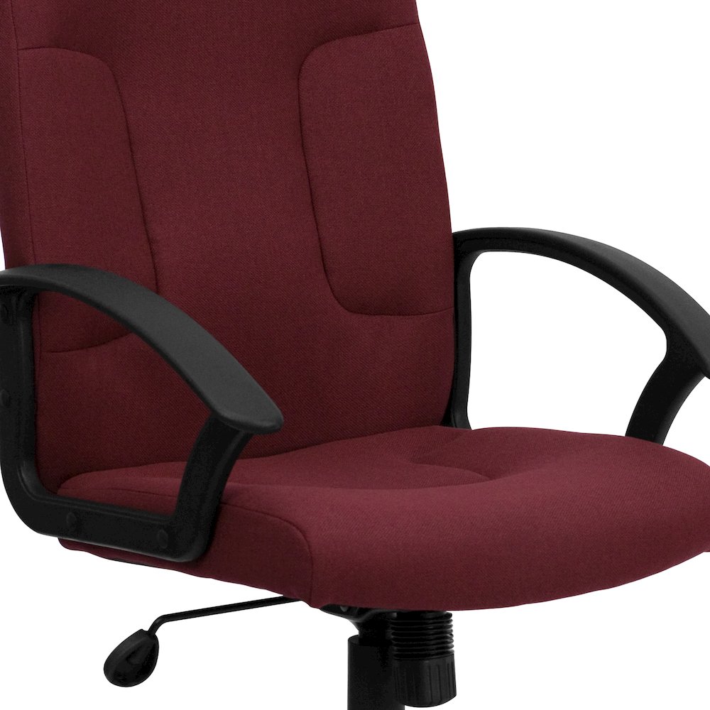 Mid-Back Burgundy Fabric Executive Swivel Office Chair with Nylon Arms. Picture 8