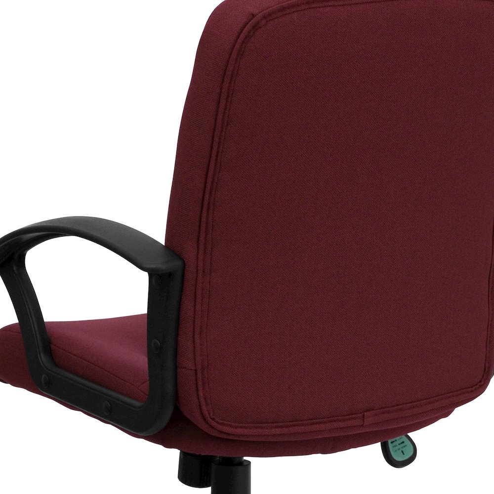 Mid-Back Burgundy Fabric Executive Swivel Office Chair with Nylon Arms. Picture 11