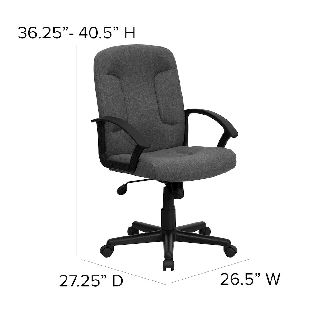 Mid-Back Gray Fabric Executive Swivel Office Chair with Nylon Arms. Picture 6