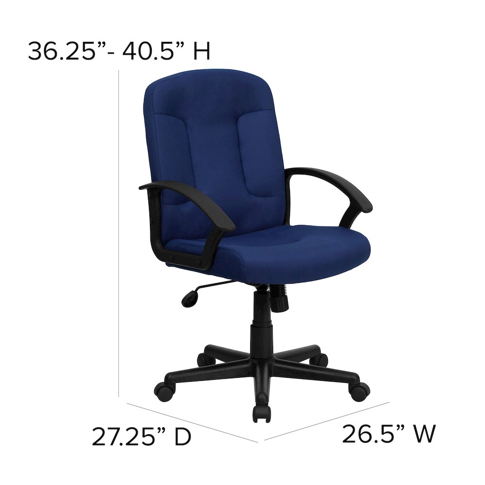 Mid-Back Navy Fabric Executive Swivel Office Chair with Nylon Arms. Picture 7