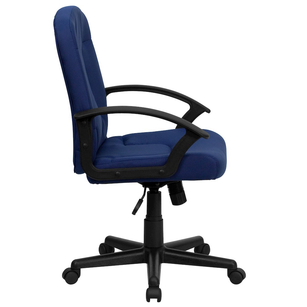 Mid-Back Navy Fabric Executive Swivel Office Chair with Nylon Arms. Picture 10