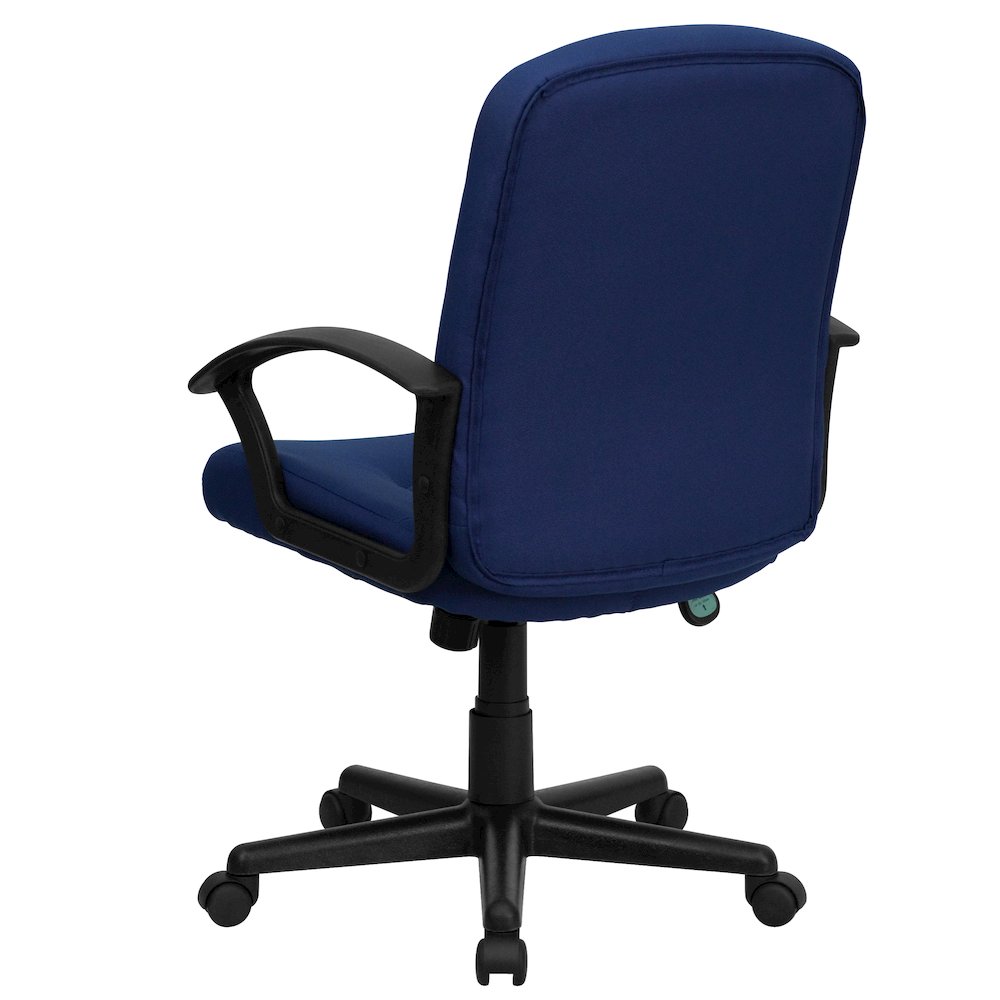 Mid-Back Navy Fabric Executive Swivel Office Chair with Nylon Arms. Picture 8