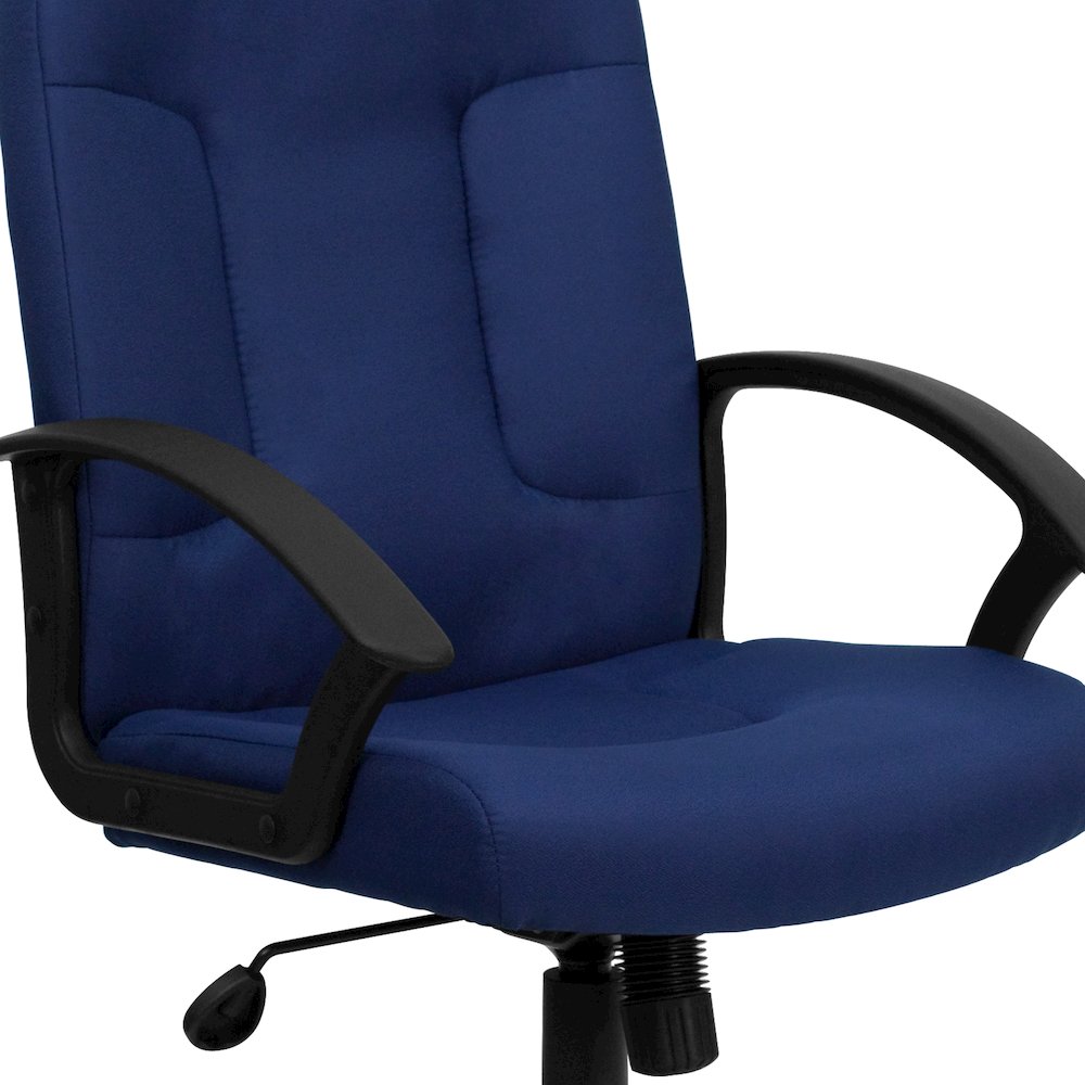 Mid-Back Navy Fabric Executive Swivel Office Chair with Nylon Arms. Picture 12