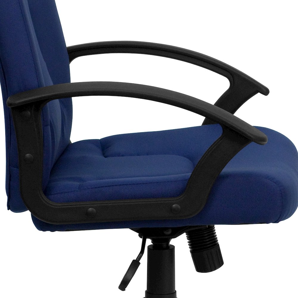 Mid-Back Navy Fabric Executive Swivel Office Chair with Nylon Arms. Picture 9