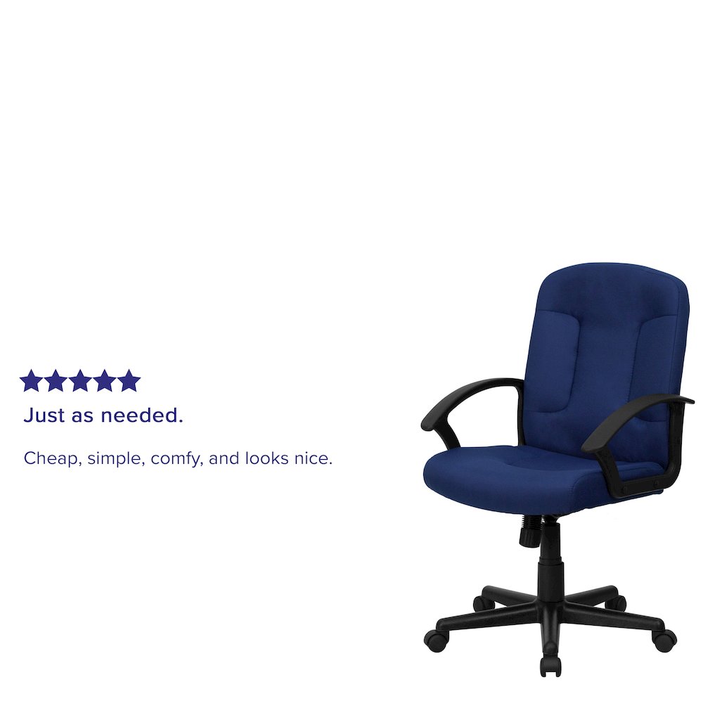 Mid-Back Navy Fabric Executive Swivel Office Chair with Nylon Arms. Picture 5