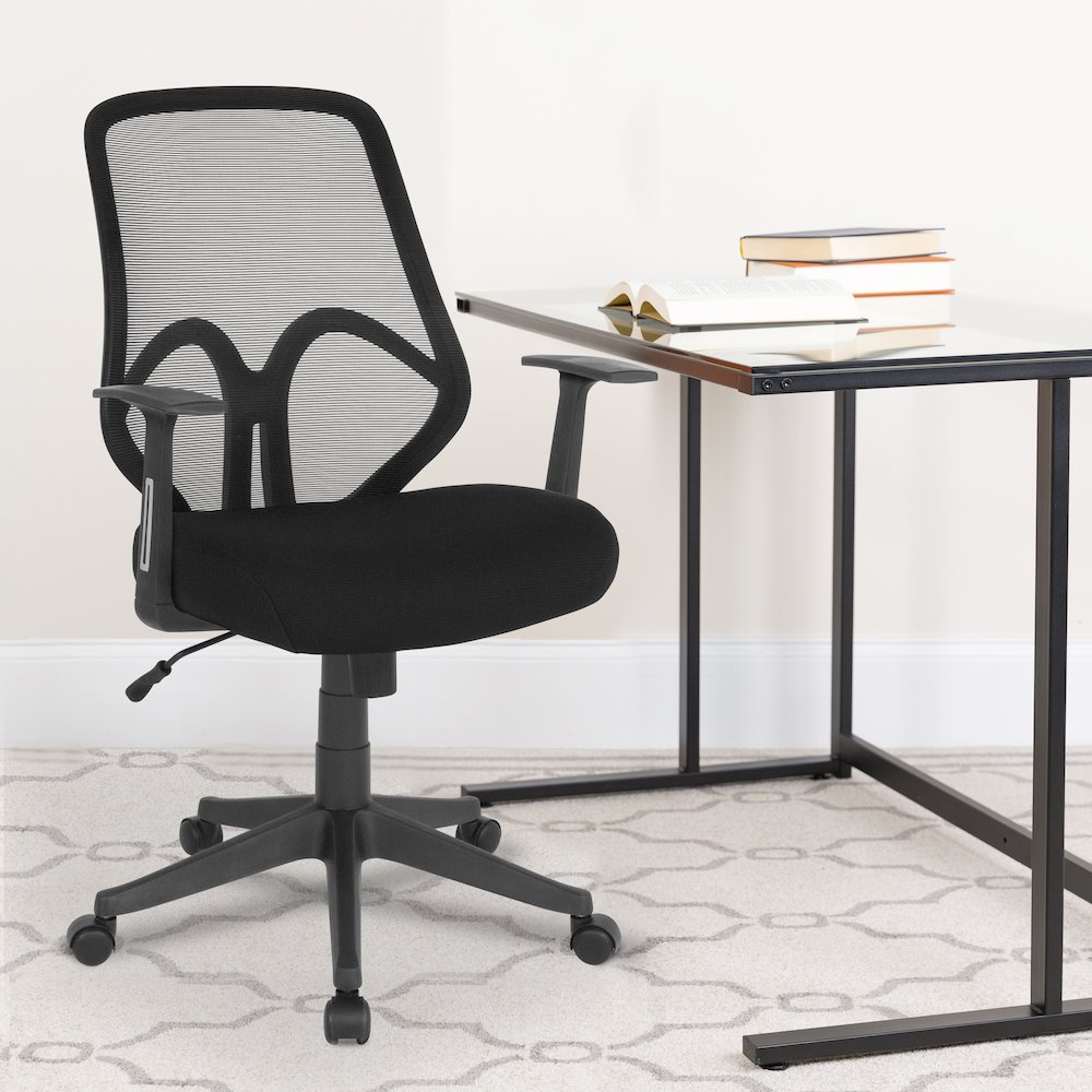 High Back Black Mesh Office Chair with Arms. Picture 2