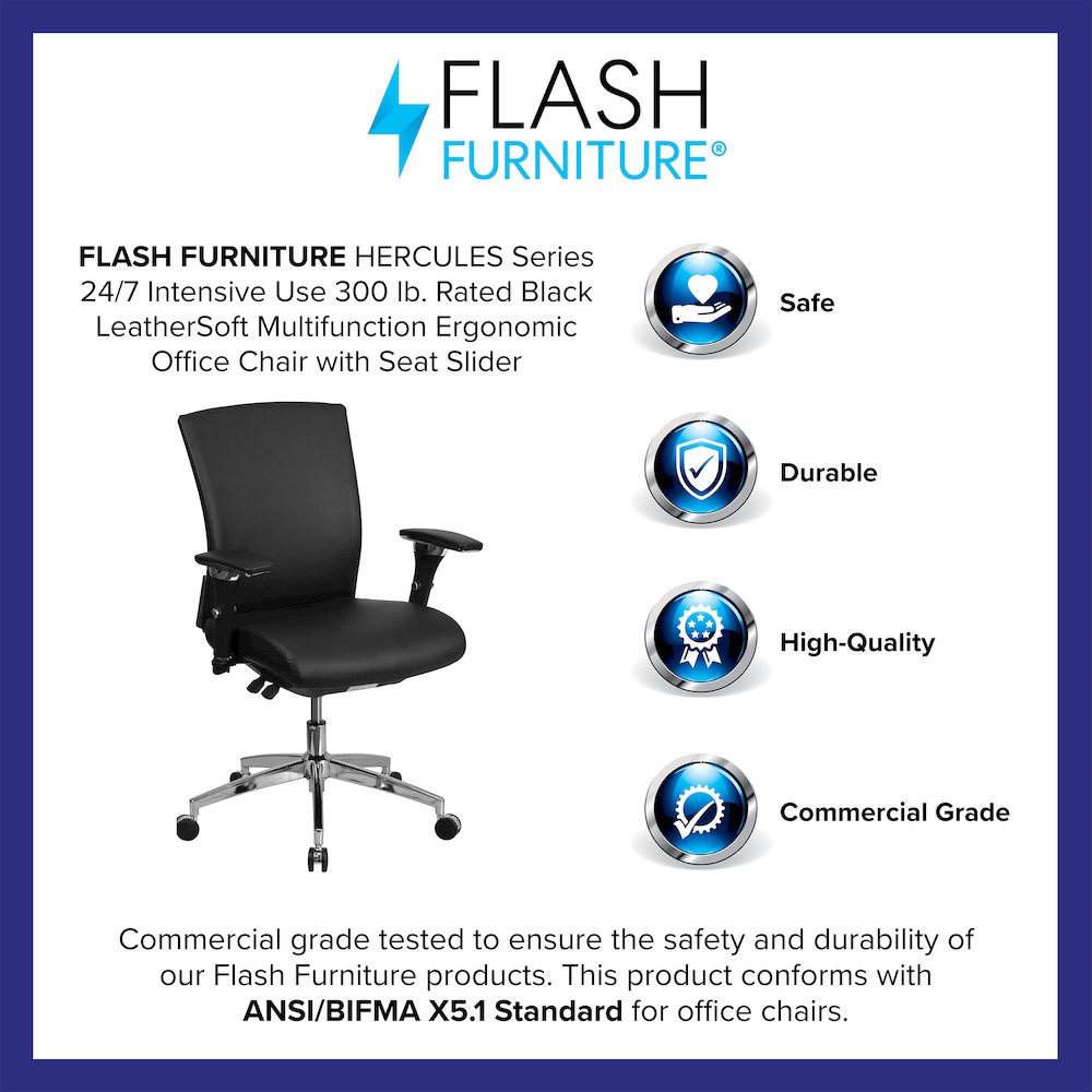 300 lb. Rated Black Multifunction Office Chair with Seat Slider. Picture 4