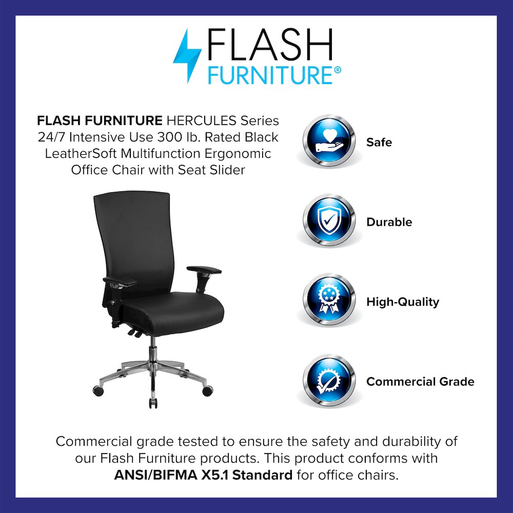 300 lb. Rated Black Multifunction Office Chair with Seat Slider. Picture 4