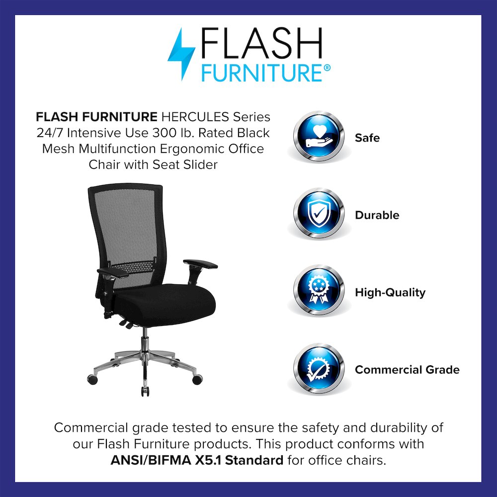 300 lb. Rated Black Mesh Multifunction Office Chair with Seat Slider. Picture 3