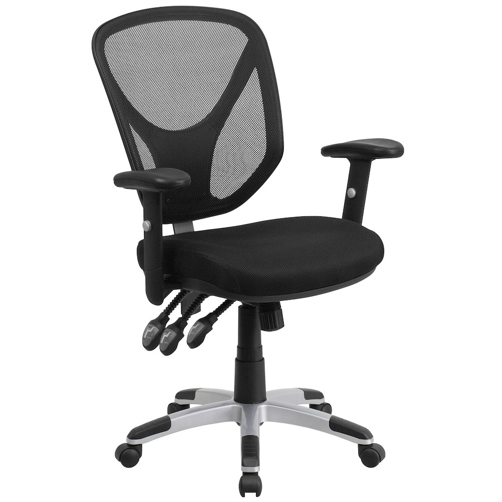 Mid-Back Black Mesh Multifunction Swivel Ergonomic Task Office Chair with Adjustable Arms. Picture 1