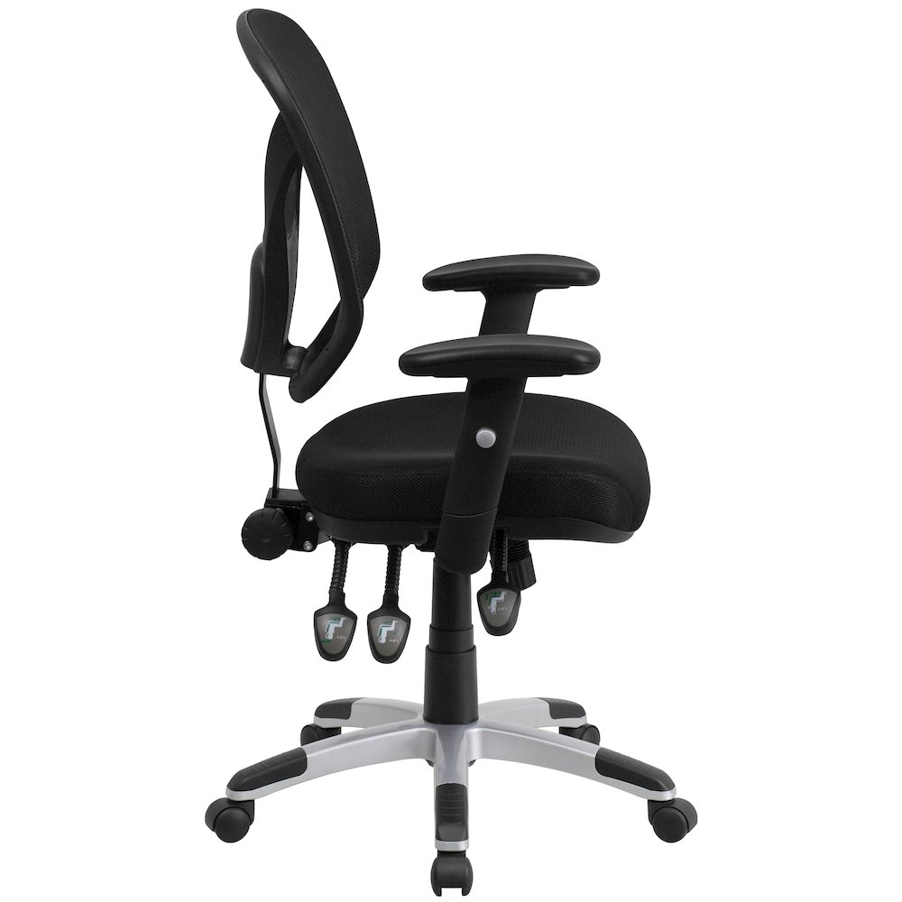Mid-Back Black Mesh Multifunction Swivel Ergonomic Task Office Chair with Adjustable Arms. Picture 3