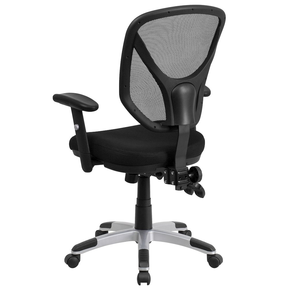 Mid-Back Black Mesh Multifunction Swivel Ergonomic Task Office Chair with Adjustable Arms. Picture 4