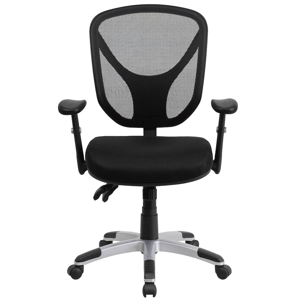 Mid-Back Black Mesh Multifunction Swivel Ergonomic Task Office Chair with Adjustable Arms. Picture 5