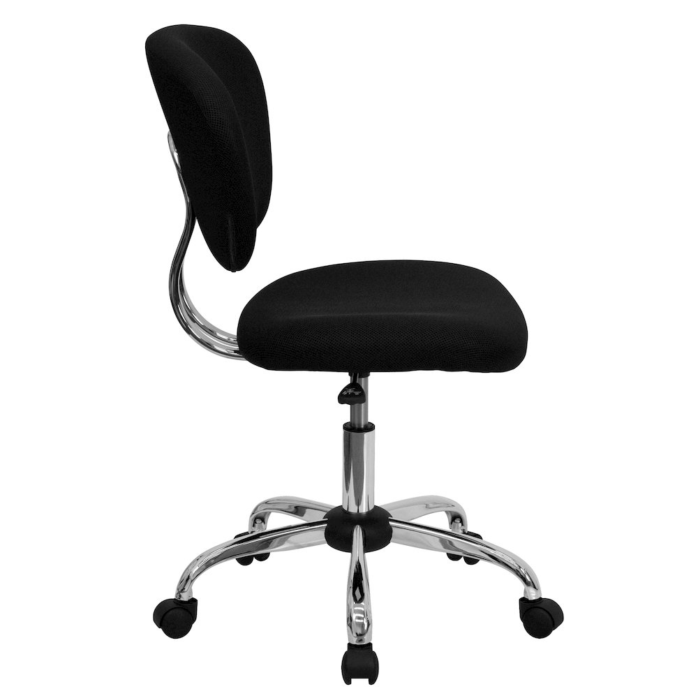 Mid-Back Black Mesh Padded Swivel Task Office Chair with Chrome Base. Picture 10