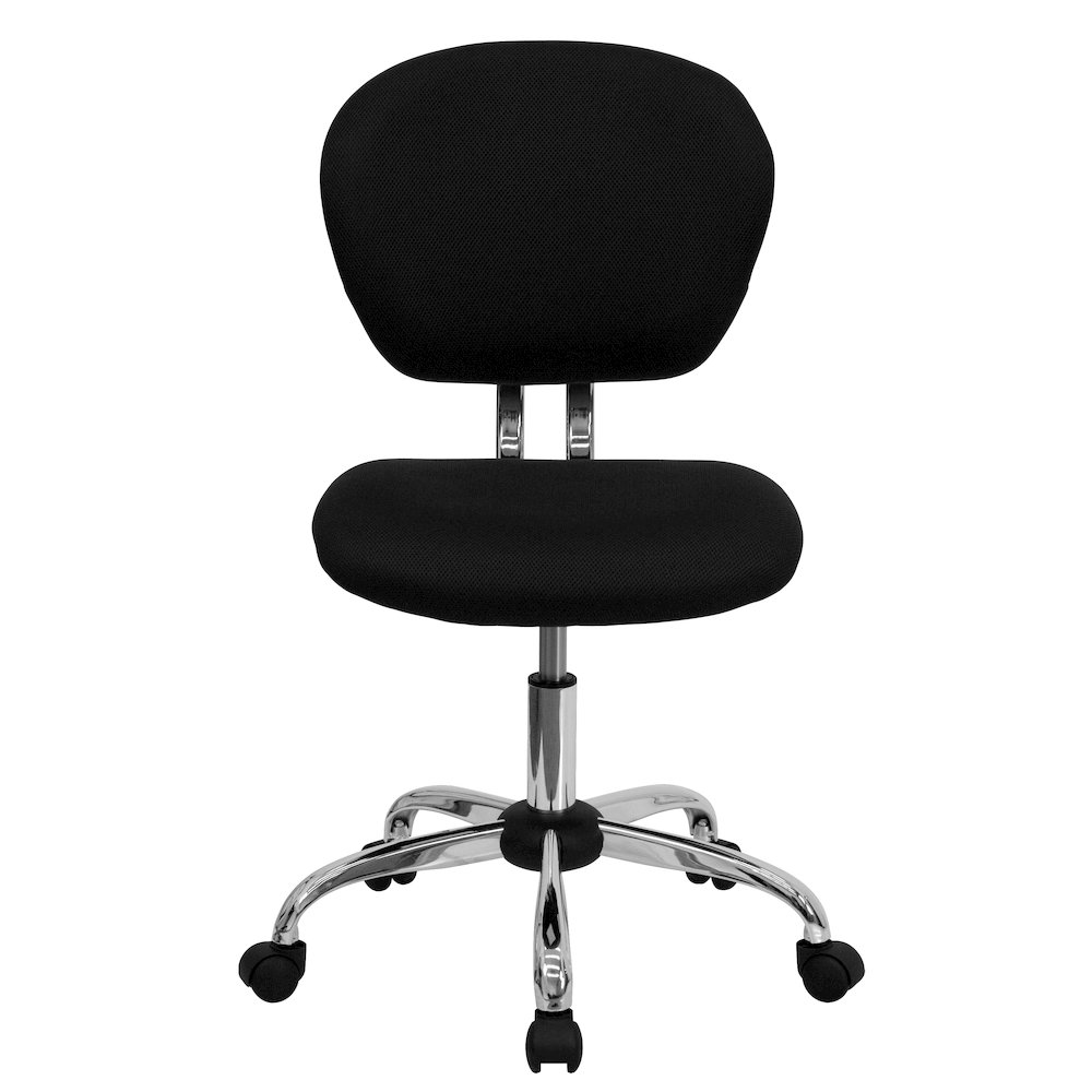 Mid-Back Black Mesh Padded Swivel Task Office Chair with Chrome Base. Picture 11