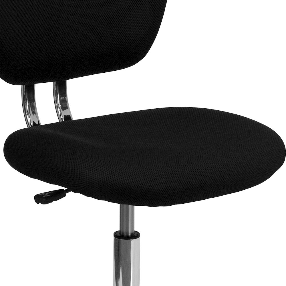 Mid-Back Black Mesh Padded Swivel Task Office Chair with Chrome Base. Picture 12