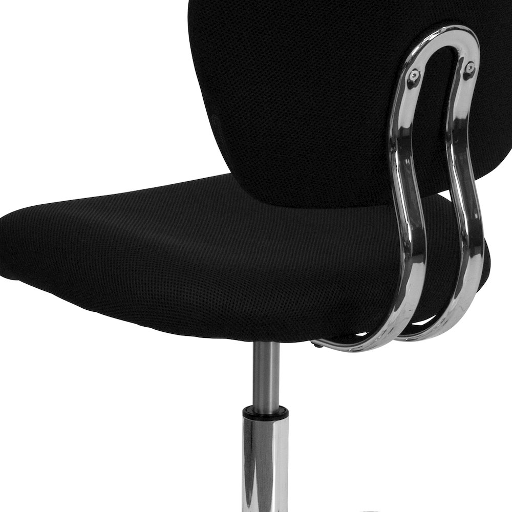 Mid-Back Black Mesh Padded Swivel Task Office Chair with Chrome Base. Picture 9