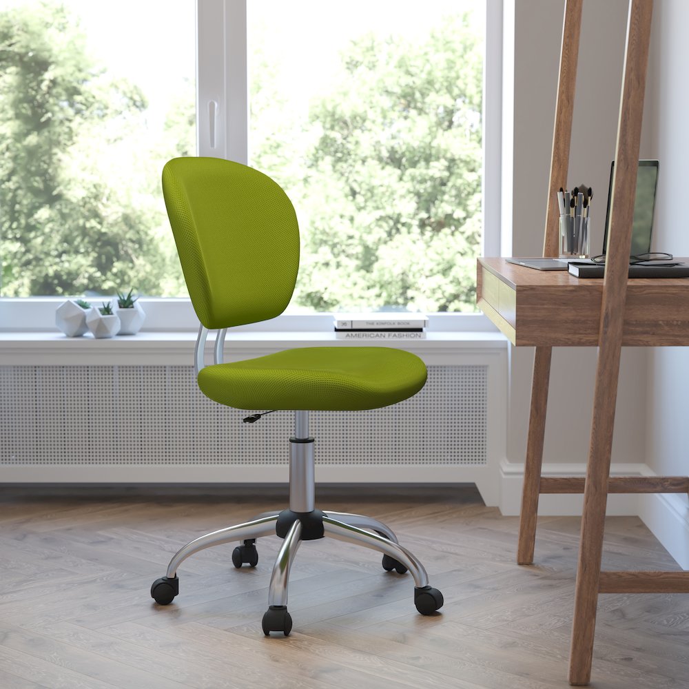 Mid-Back Apple Green Mesh Padded Swivel Task Office Chair with Chrome Base. Picture 2