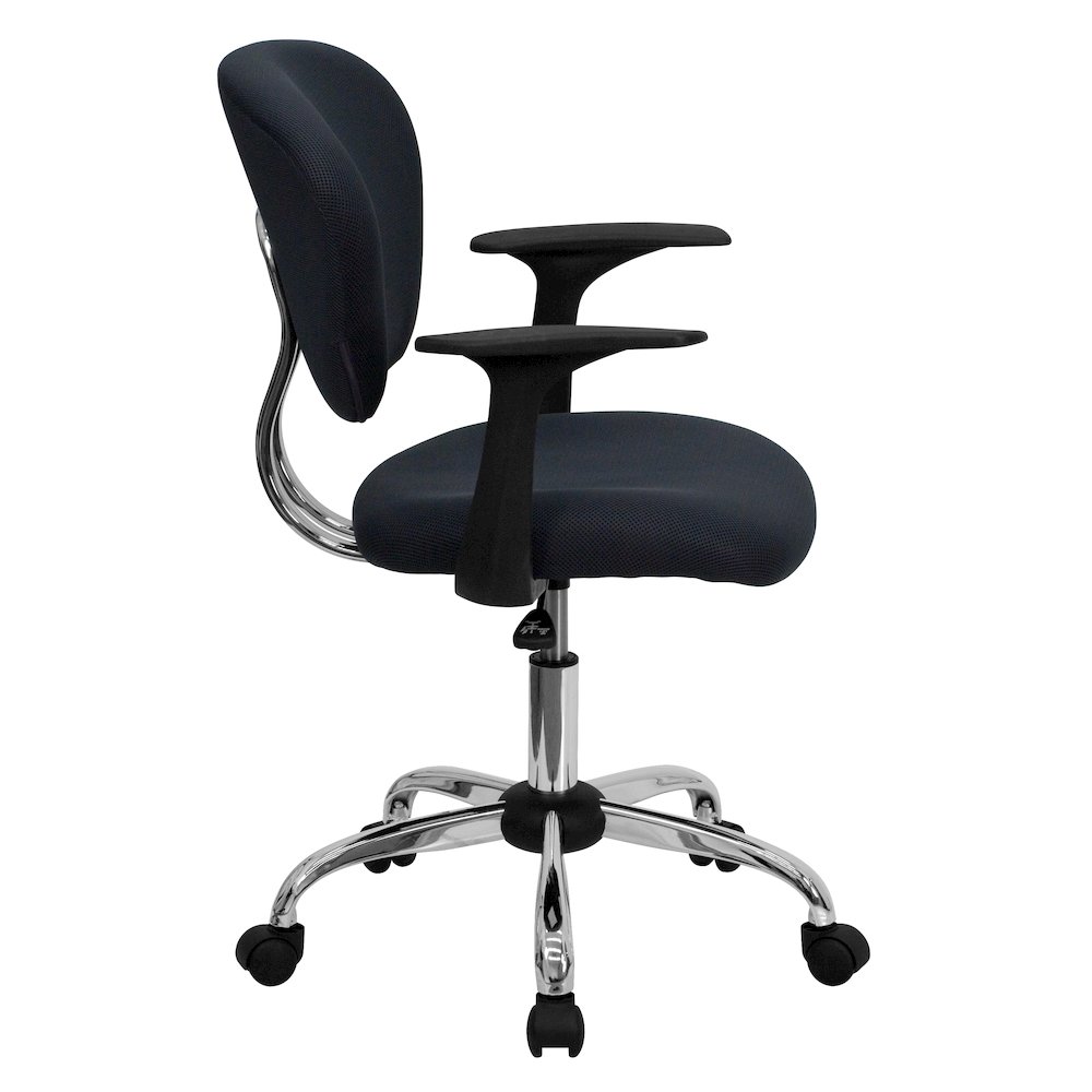 Mid-Back Gray Mesh Padded Swivel Task Office Chair with Chrome Base and Arms. Picture 5