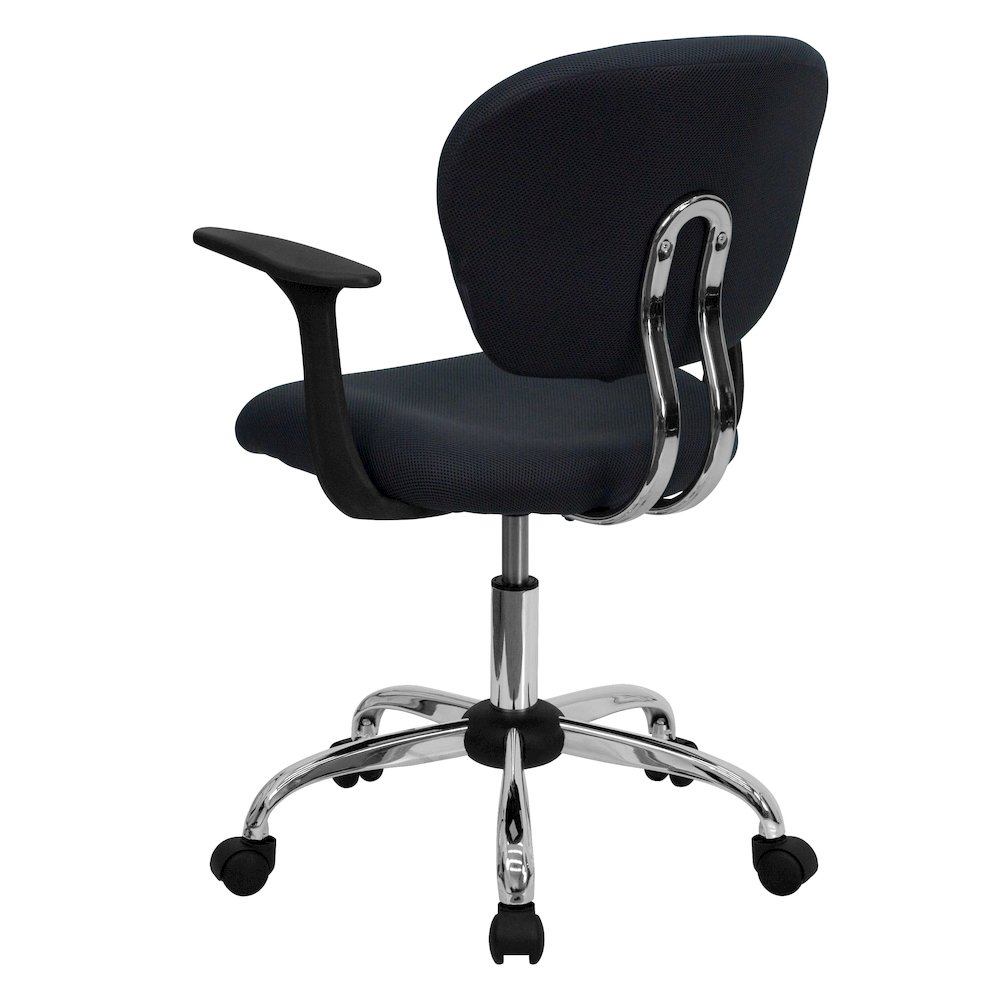 Mid-Back Gray Mesh Padded Swivel Task Office Chair with Chrome Base and Arms. Picture 4