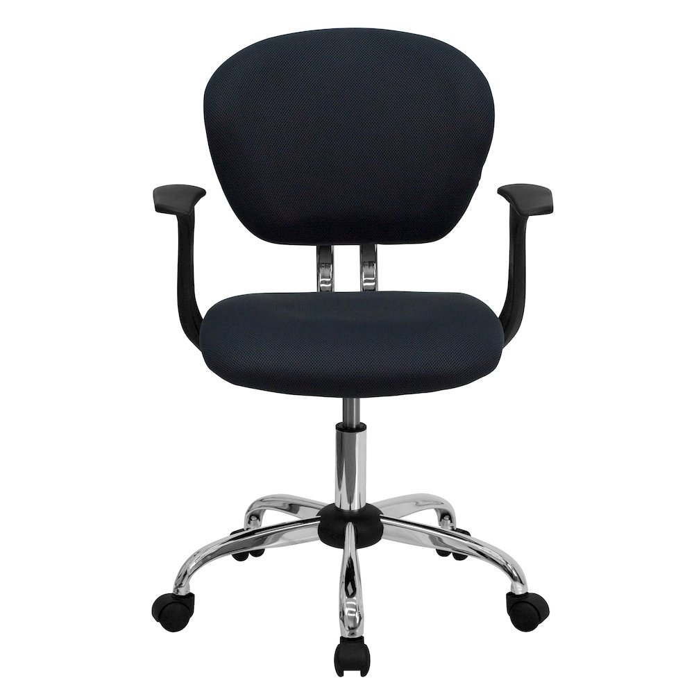 Mid-Back Gray Mesh Padded Swivel Task Office Chair with Chrome Base and Arms. Picture 6