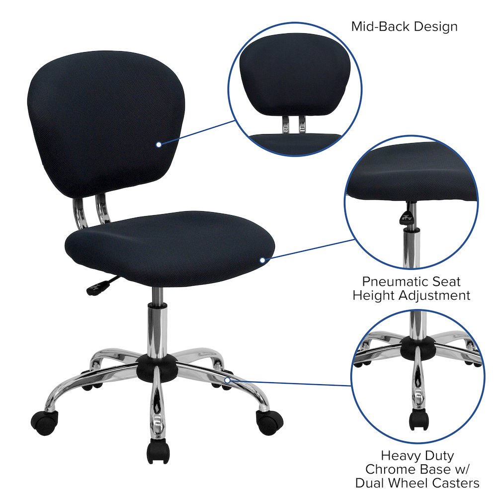 Mid-Back Gray Mesh Padded Swivel Task Office Chair with Chrome Base. Picture 6