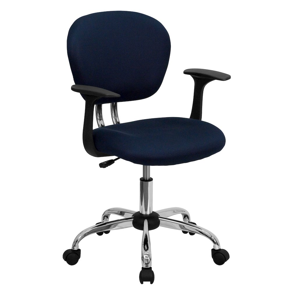 Mid-Back Navy Mesh Padded Swivel Task Office Chair with Chrome Base and Arms. Picture 1