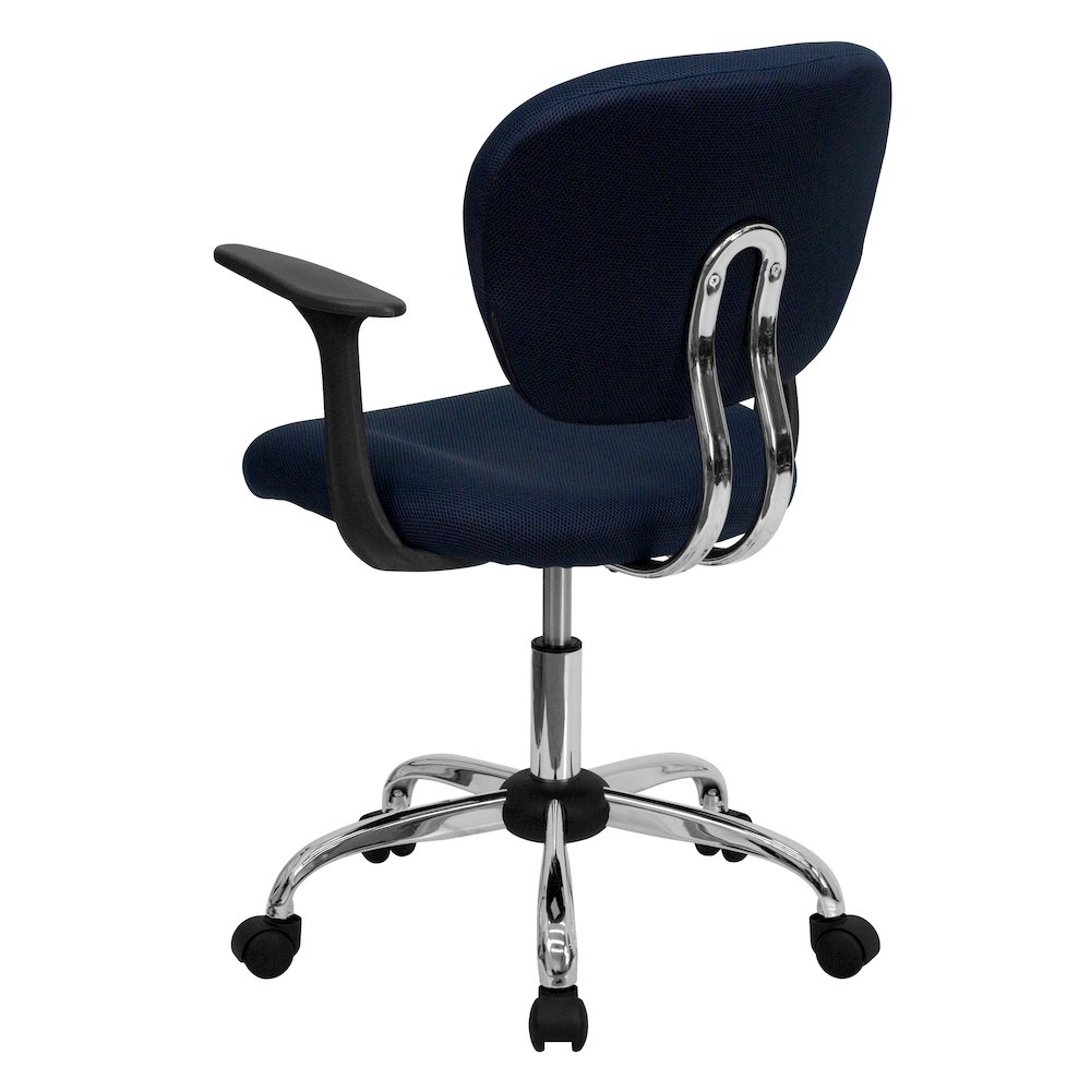 Mid-Back Navy Mesh Padded Swivel Task Office Chair with Chrome Base and Arms. Picture 4