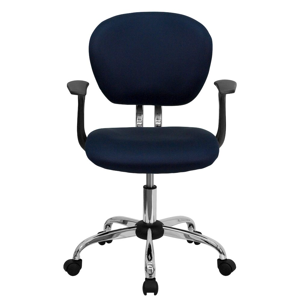 Mid-Back Navy Mesh Padded Swivel Task Office Chair with Chrome Base and Arms. Picture 6