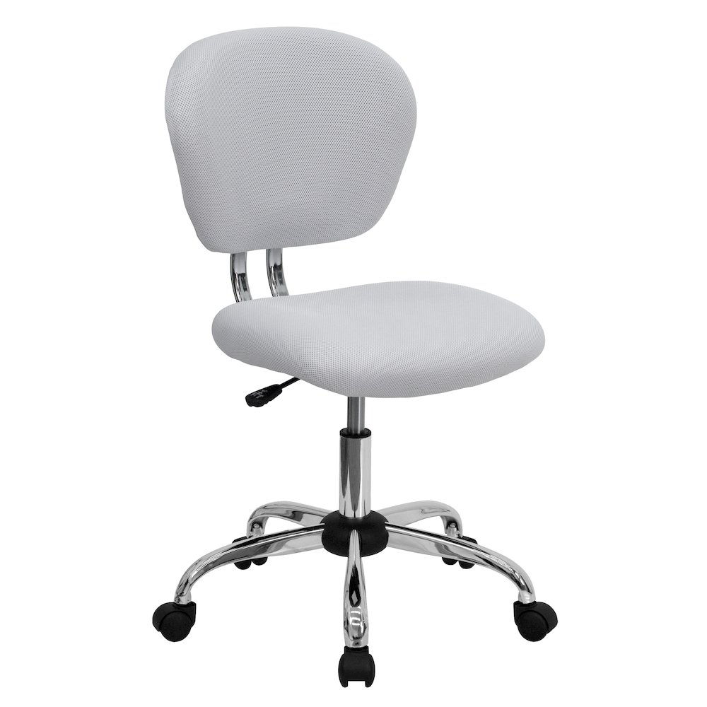 Mid-Back White Mesh Padded Swivel Task Office Chair with Chrome Base. Picture 1