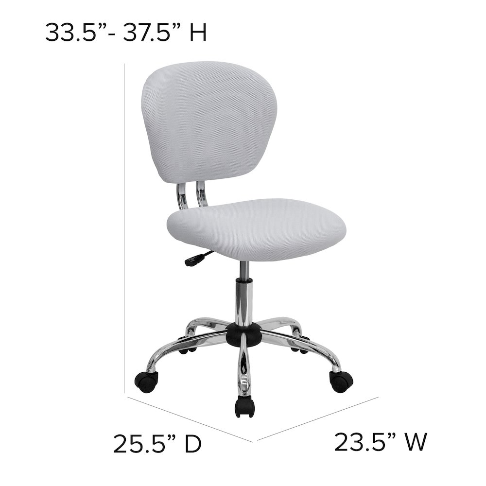Mid-Back White Mesh Padded Swivel Task Office Chair with Chrome Base. Picture 7