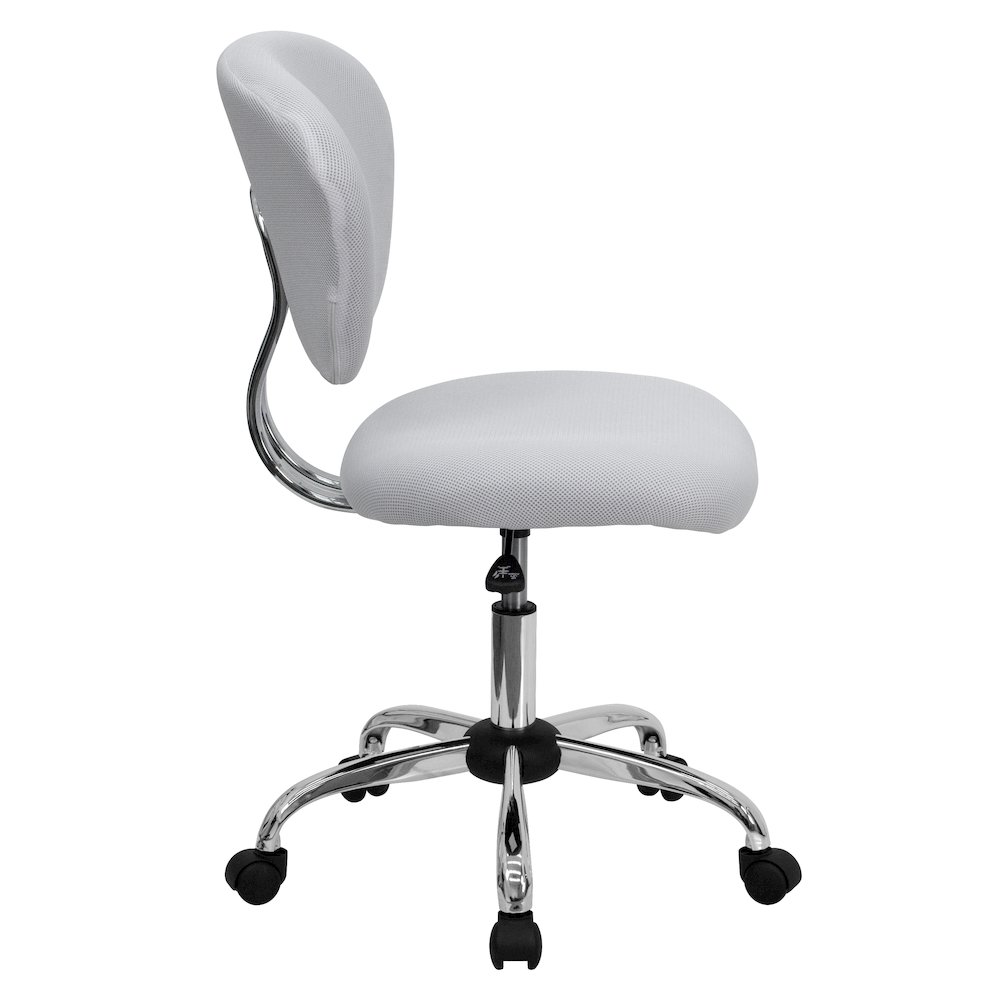 Mid-Back White Mesh Padded Swivel Task Office Chair with Chrome Base. Picture 10