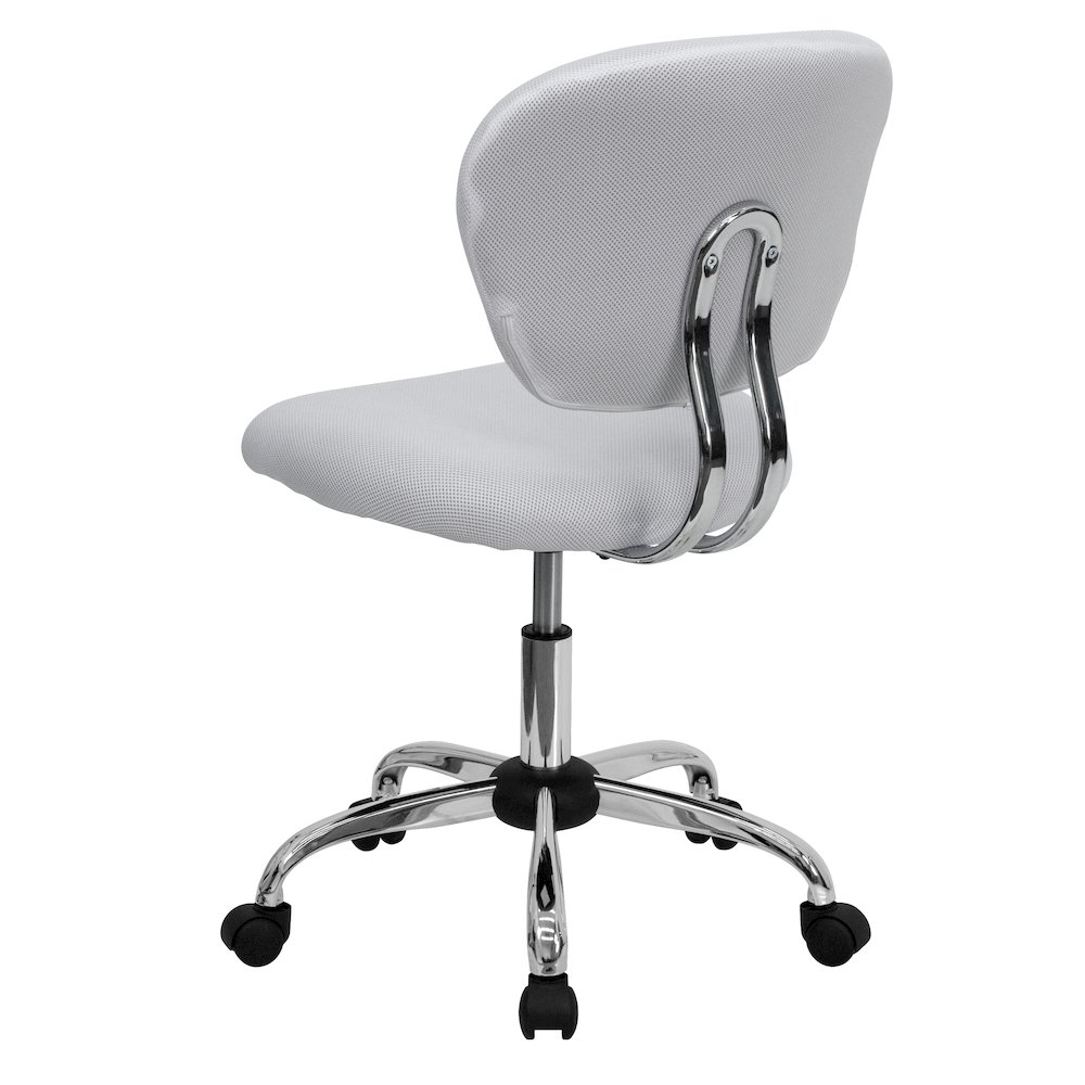 Mid-Back White Mesh Padded Swivel Task Office Chair with Chrome Base. Picture 8