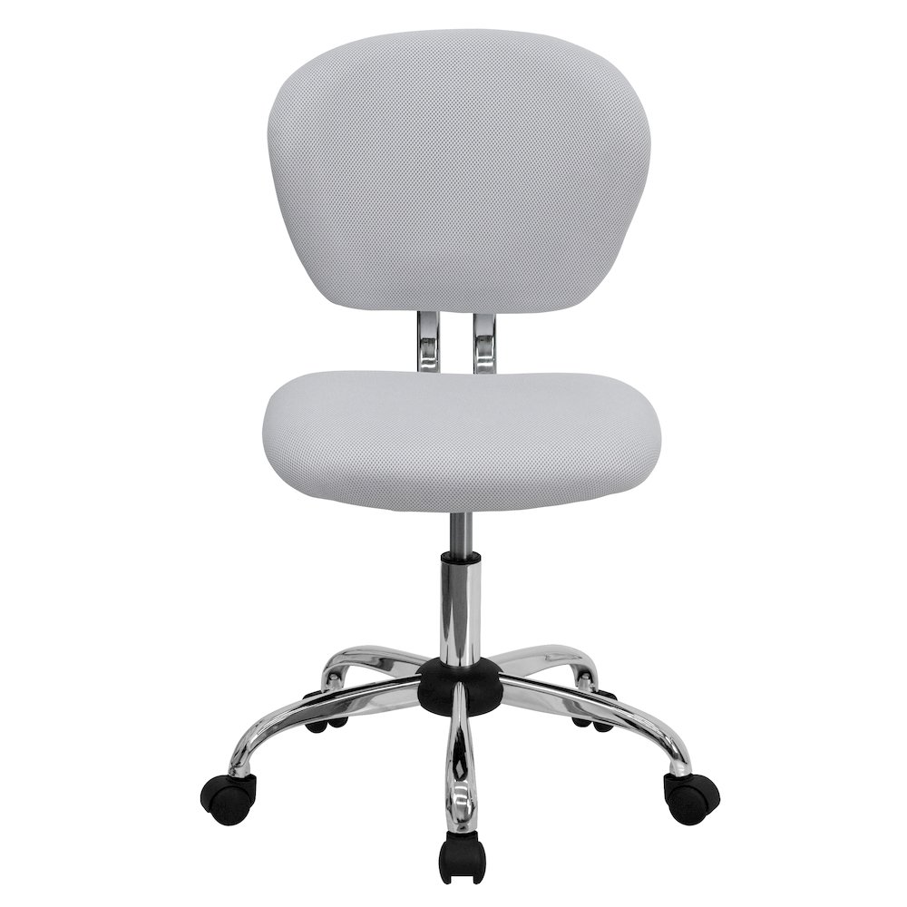 Mid-Back White Mesh Padded Swivel Task Office Chair with Chrome Base. Picture 11