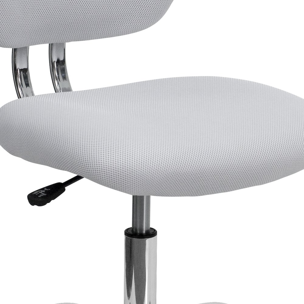 Mid-Back White Mesh Padded Swivel Task Office Chair with Chrome Base. Picture 12