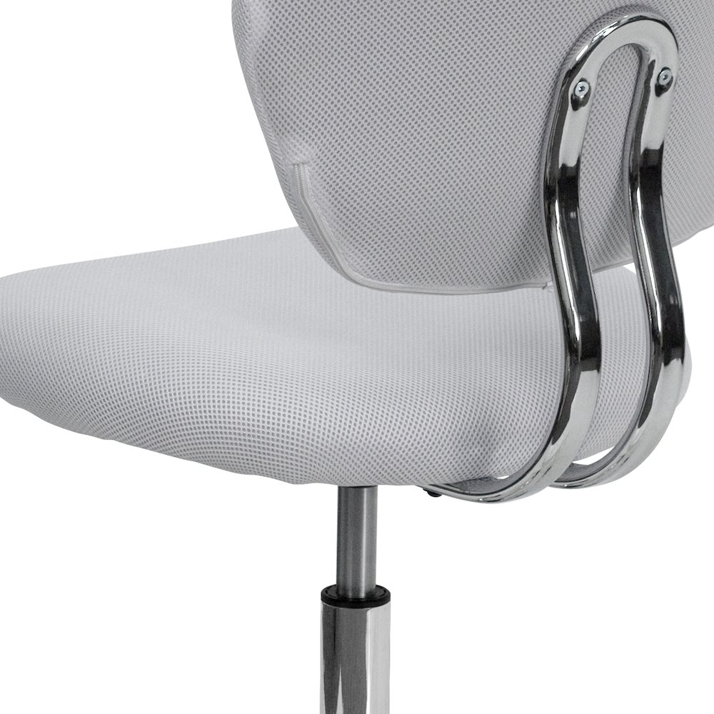 Mid-Back White Mesh Padded Swivel Task Office Chair with Chrome Base. Picture 9