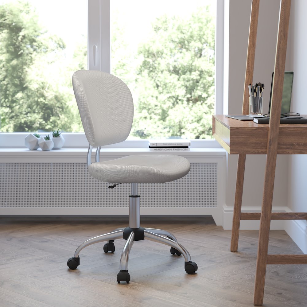 Mid-Back White Mesh Padded Swivel Task Office Chair with Chrome Base. Picture 2