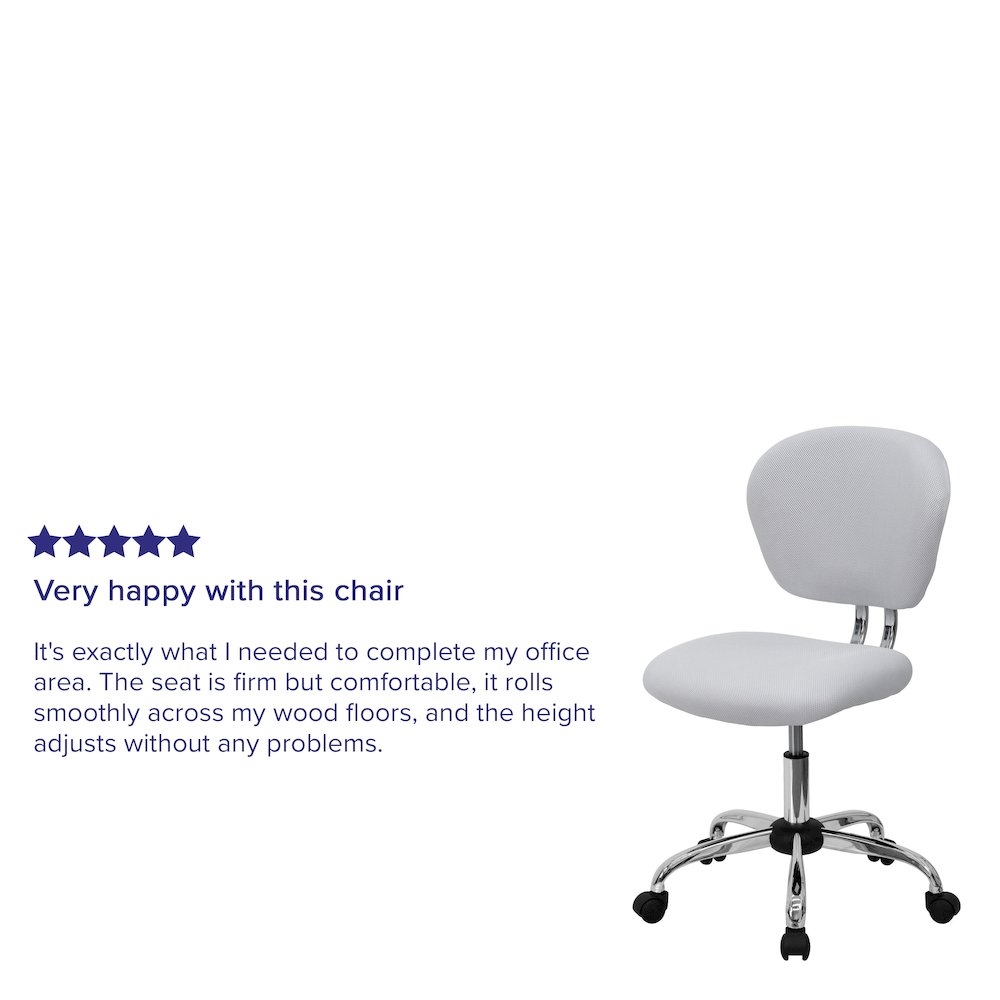 Mid-Back White Mesh Padded Swivel Task Office Chair with Chrome Base. Picture 5