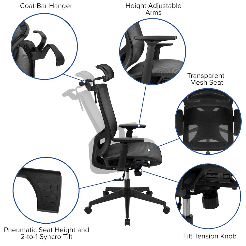 Mesh Office Chair with Synchro-Tilt in Black. Picture 6