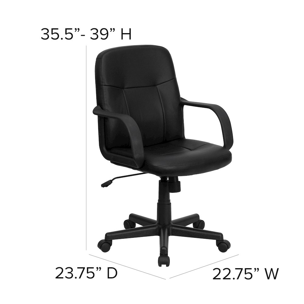 Mid-Back Black Glove Vinyl Executive Swivel Office Chair with Arms. Picture 6