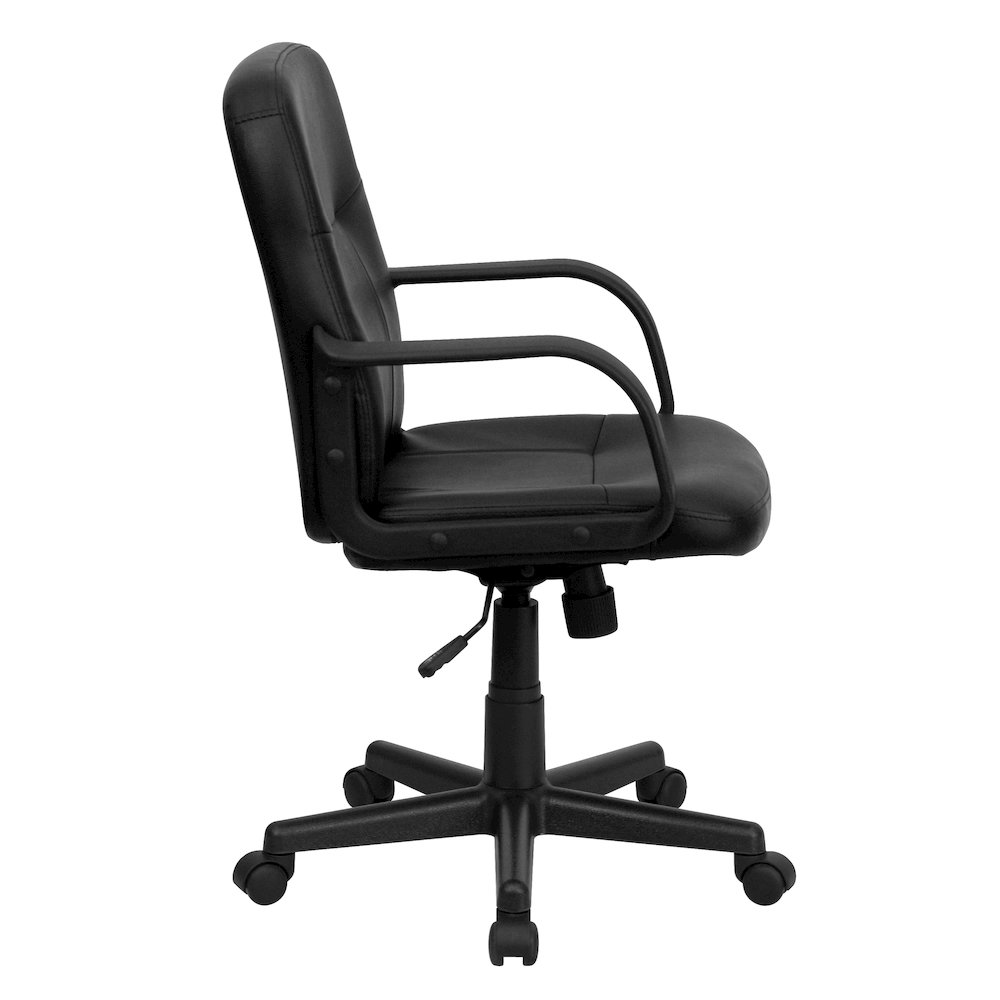 Mid-Back Black Glove Vinyl Executive Swivel Office Chair with Arms. Picture 9
