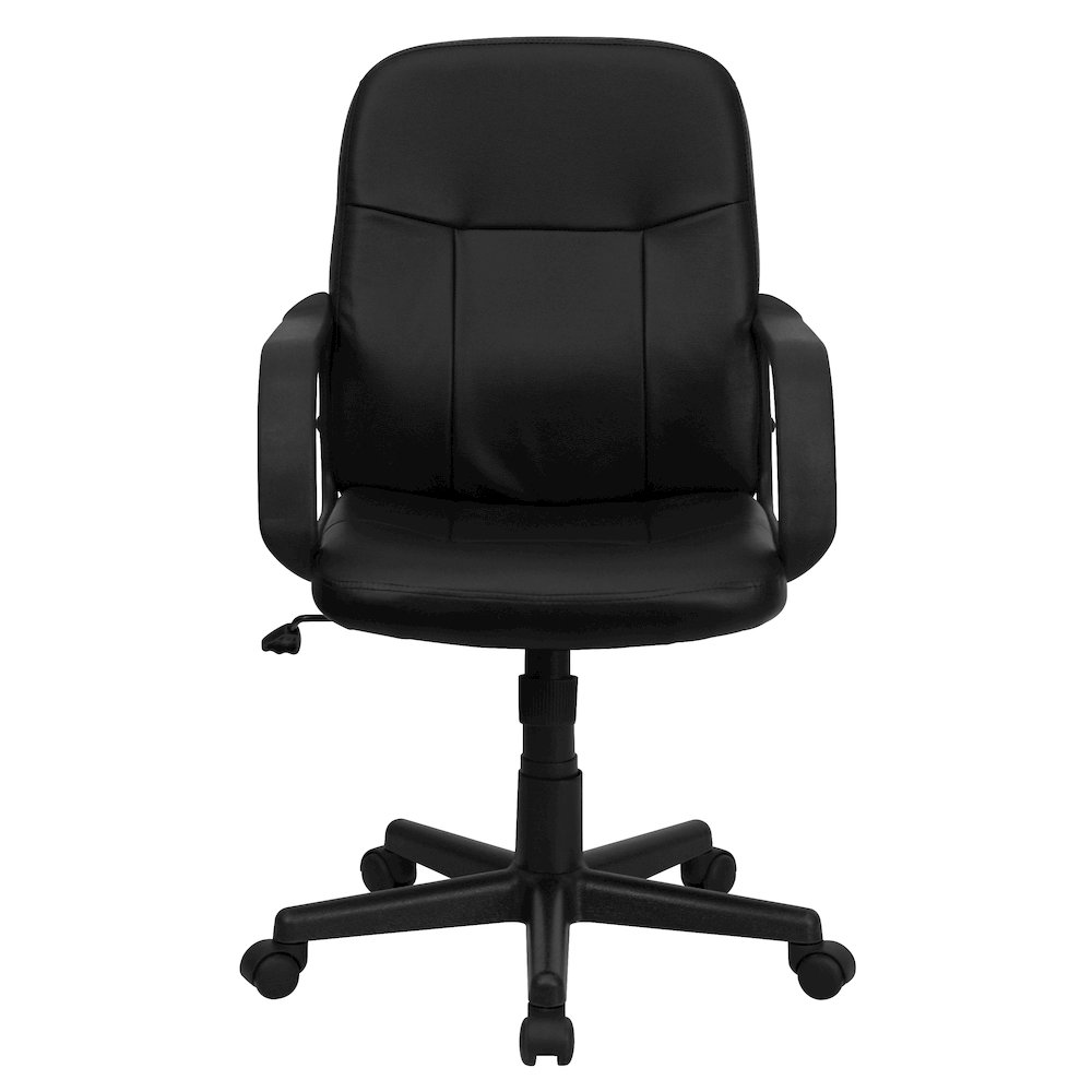 Mid-Back Black Glove Vinyl Executive Swivel Office Chair with Arms. Picture 10