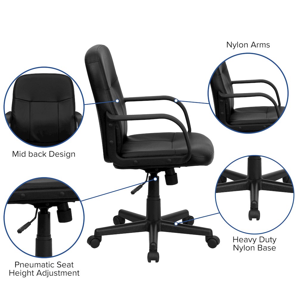 Mid-Back Black Glove Vinyl Executive Swivel Office Chair with Arms. Picture 5