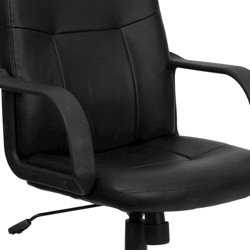 Mid-Back Black Glove Vinyl Executive Swivel Office Chair with Arms. Picture 11