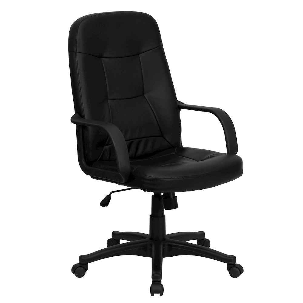 High Back Black Glove Vinyl Executive Swivel Office Chair with Arms. Picture 1